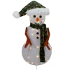 Best 24" Lighted White and Green Chenille Snowman Outdoor Christmas Decoration Snowmen