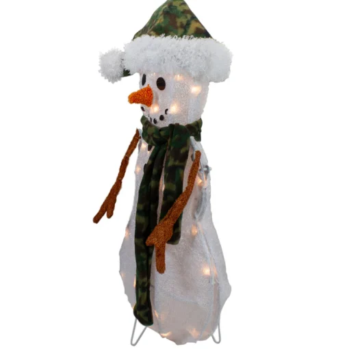 Best 24" Lighted White and Green Chenille Snowman Outdoor Christmas Decoration Snowmen