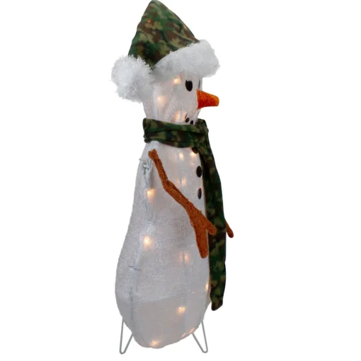 Best 24" Lighted White and Green Chenille Snowman Outdoor Christmas Decoration Snowmen
