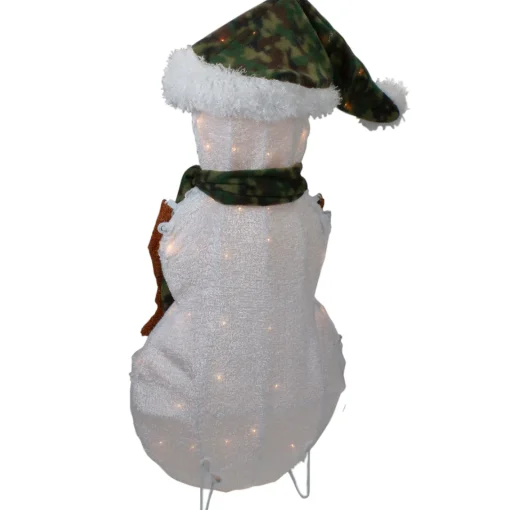 Best 24" Lighted White and Green Chenille Snowman Outdoor Christmas Decoration Snowmen