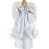 Outlet 18" Lighted White and Silver Angel in a Dress Christmas Tree Topper - Warm White Lights Angels