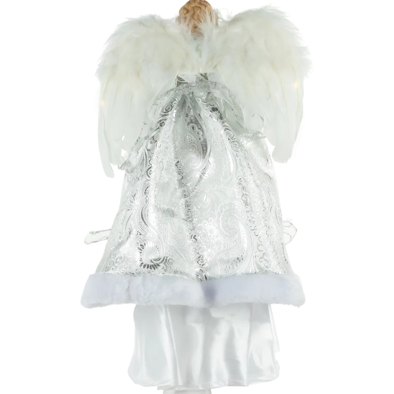 Outlet 18" Lighted White and Silver Angel in a Dress Christmas Tree Topper - Warm White Lights Angels