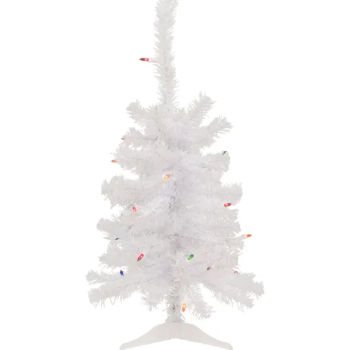 Discount 2' Lighted Woodbury White Pine Slim Artificial Christmas Tree, Multi Lights Pre-Lit