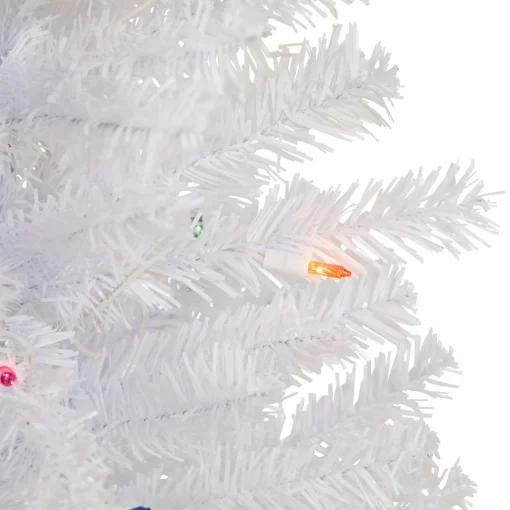 Discount 2' Lighted Woodbury White Pine Slim Artificial Christmas Tree, Multi Lights Pre-Lit