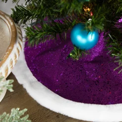 New 20" Magenta Glittered Mini Christmas Tree Skirt with White Fur Trim Cloth|Metal