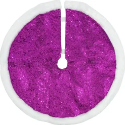 New 20" Magenta Glittered Mini Christmas Tree Skirt with White Fur Trim Cloth|Metal