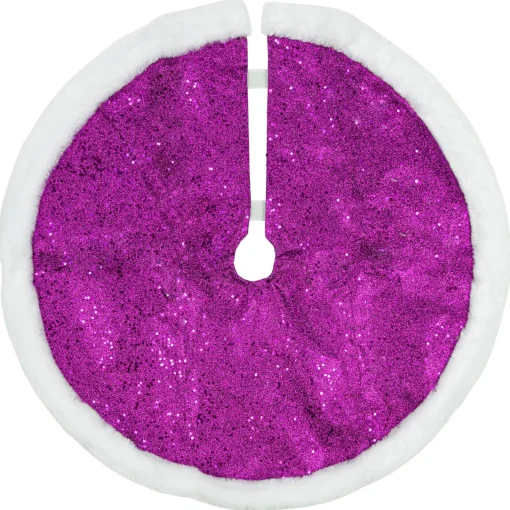 New 20" Magenta Glittered Mini Christmas Tree Skirt with White Fur Trim Cloth|Metal