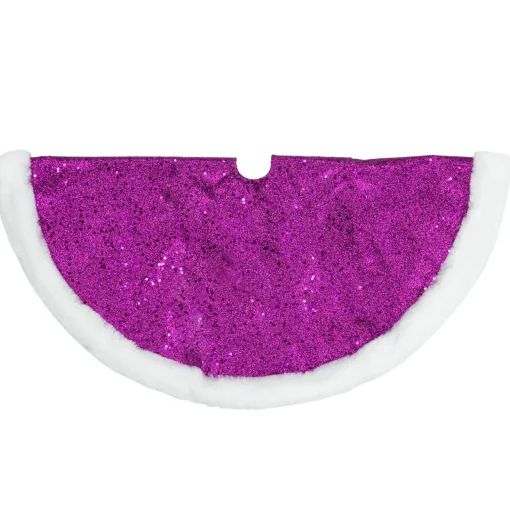 New 20" Magenta Glittered Mini Christmas Tree Skirt with White Fur Trim Cloth|Metal