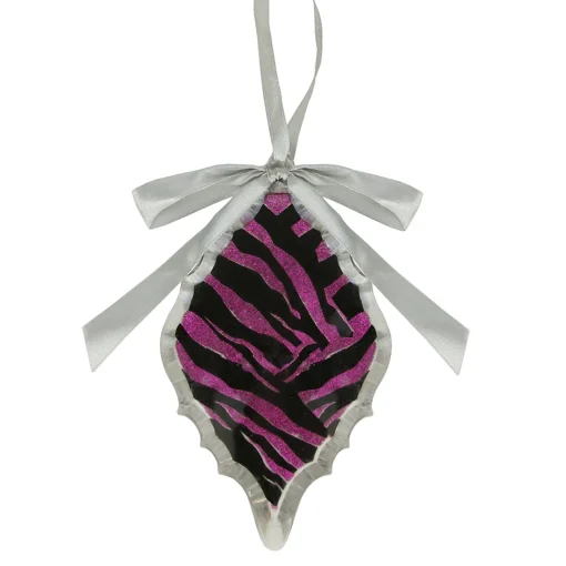 Best 5.75" Magenta Pink and Gray Glittered Diamond Prism Christmas Ornament Finials|Pendants