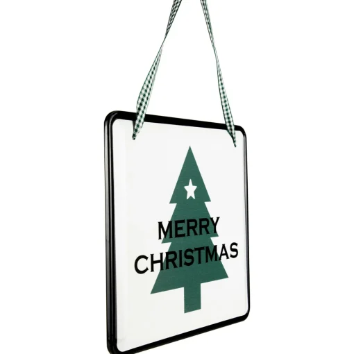 8" Merry Christmas Metal Wall Sign with Green Check Ribbon Wall