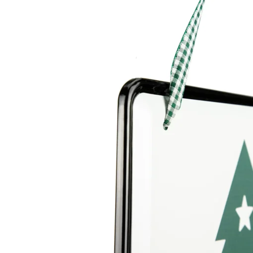 8" Merry Christmas Metal Wall Sign with Green Check Ribbon Wall