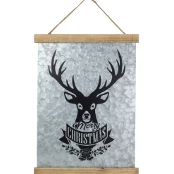 Sale 16” Merry Christmas Reindeer Galvanized Sheet Metal Hanging Wall Sign Wall