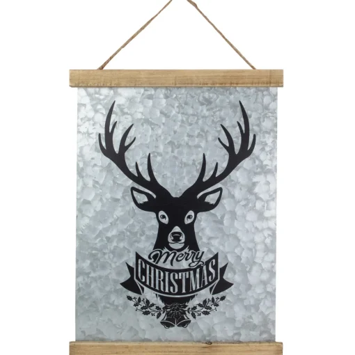 Sale 16” Merry Christmas Reindeer Galvanized Sheet Metal Hanging Wall Sign Wall