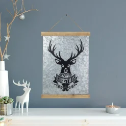 Sale 16” Merry Christmas Reindeer Galvanized Sheet Metal Hanging Wall Sign Wall