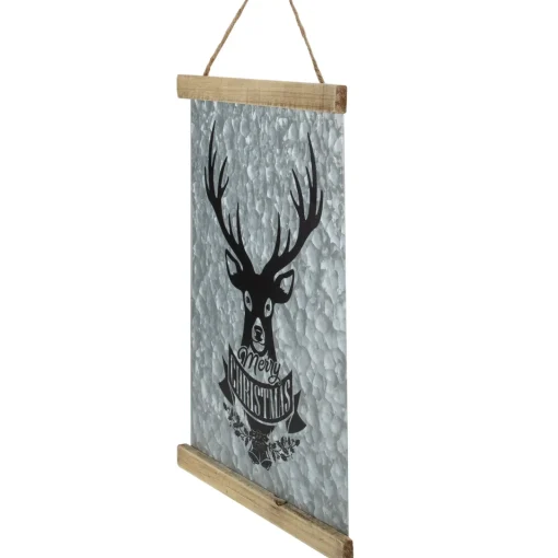 Sale 16” Merry Christmas Reindeer Galvanized Sheet Metal Hanging Wall Sign Wall