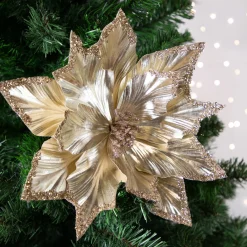 Best 24" Metallic Champagne Gold Glittered Poinsettia Christmas Stem Spray Sprays, Picks & Branches