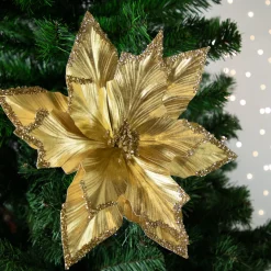 Sale 24" Metallic Gold Sequin Poinsettia Christmas Stem Spray Sprays, Picks & Branches
