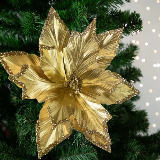Sale 24" Metallic Gold Sequin Poinsettia Christmas Stem Spray Sprays, Picks & Branches