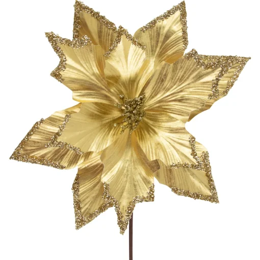 Sale 24" Metallic Gold Sequin Poinsettia Christmas Stem Spray Sprays, Picks & Branches