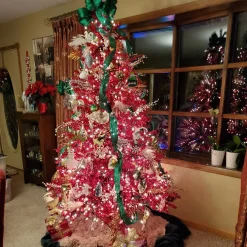 Online 7' Metallic Red Tinsel Artificial Christmas Tree - Unlit Unlit