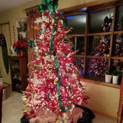 Online 7' Metallic Red Tinsel Artificial Christmas Tree - Unlit Unlit