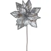 Outlet 24" Metallic Silver Poinsettia Christmas Stem Spray Sprays, Picks & Branches