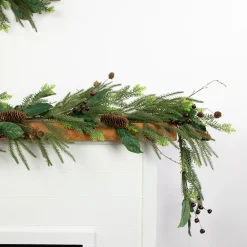 Clearance 6' Mixed Foliage with Pine Cones and Berries Christmas Garland, Unlit Unlit