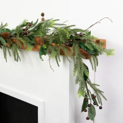 Clearance 6' Mixed Foliage with Pine Cones and Berries Christmas Garland, Unlit Unlit