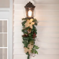 Hot 28" Mixed Pine Berry and Poinsettia Artificial Christmas Teardrop Swag - Unlit Unlit Swags