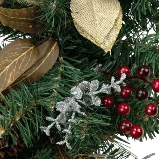 Hot 28" Mixed Pine Berry and Poinsettia Artificial Christmas Teardrop Swag - Unlit Unlit Swags
