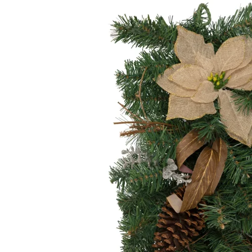 Hot 28" Mixed Pine Berry and Poinsettia Artificial Christmas Teardrop Swag - Unlit Unlit Swags