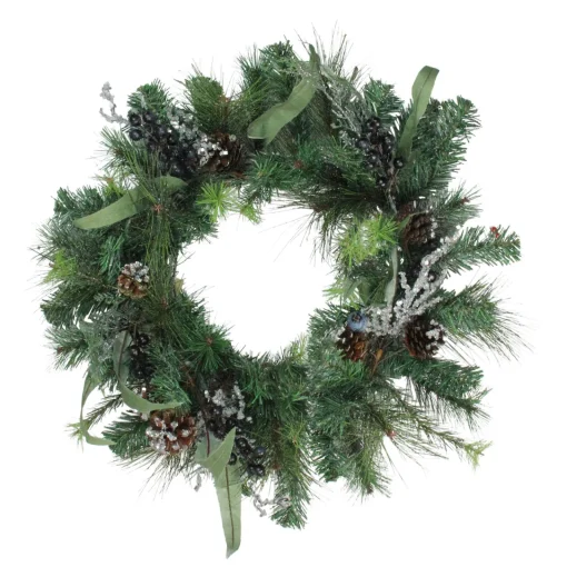 Hot 24" Mixed Pine with Blueberries Pine Cones and Ice Twigs Artificial Christmas Wreath - Unlit Unlit