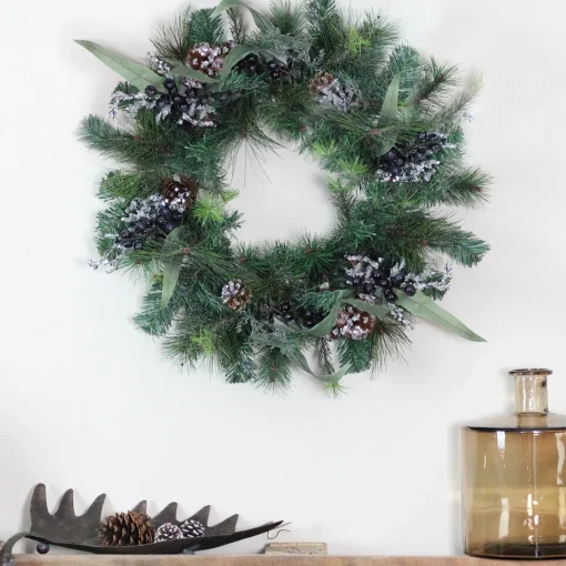 Hot 24" Mixed Pine with Blueberries Pine Cones and Ice Twigs Artificial Christmas Wreath - Unlit Unlit