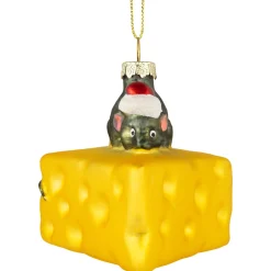 Discount 3.25" Mouse with Cheese Glass Christmas Ornament Animals