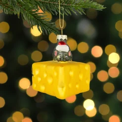 Discount 3.25" Mouse with Cheese Glass Christmas Ornament Animals