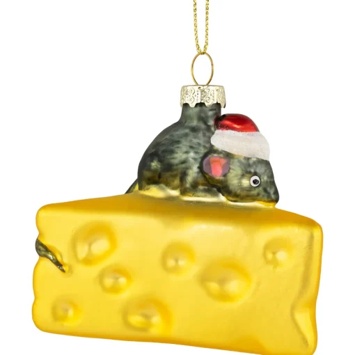 Discount 3.25" Mouse with Cheese Glass Christmas Ornament Animals