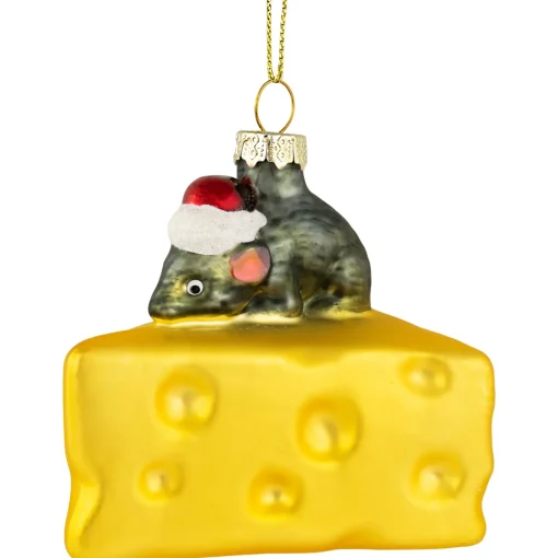Discount 3.25" Mouse with Cheese Glass Christmas Ornament Animals