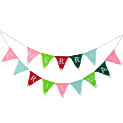 Discount 45" Multi "Merry Christmas" Triangles Banner Garland - Unlit Pre Decorated