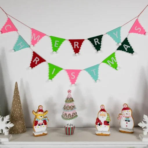 Discount 45" Multi "Merry Christmas" Triangles Banner Garland - Unlit Pre Decorated