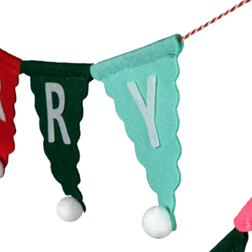 Discount 45" Multi "Merry Christmas" Triangles Banner Garland - Unlit Pre Decorated