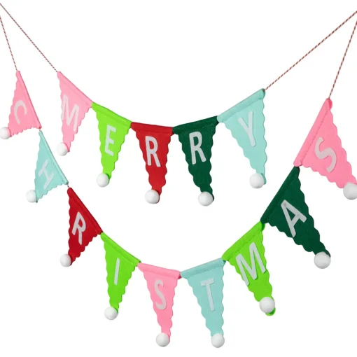 Discount 45" Multi "Merry Christmas" Triangles Banner Garland - Unlit Pre Decorated