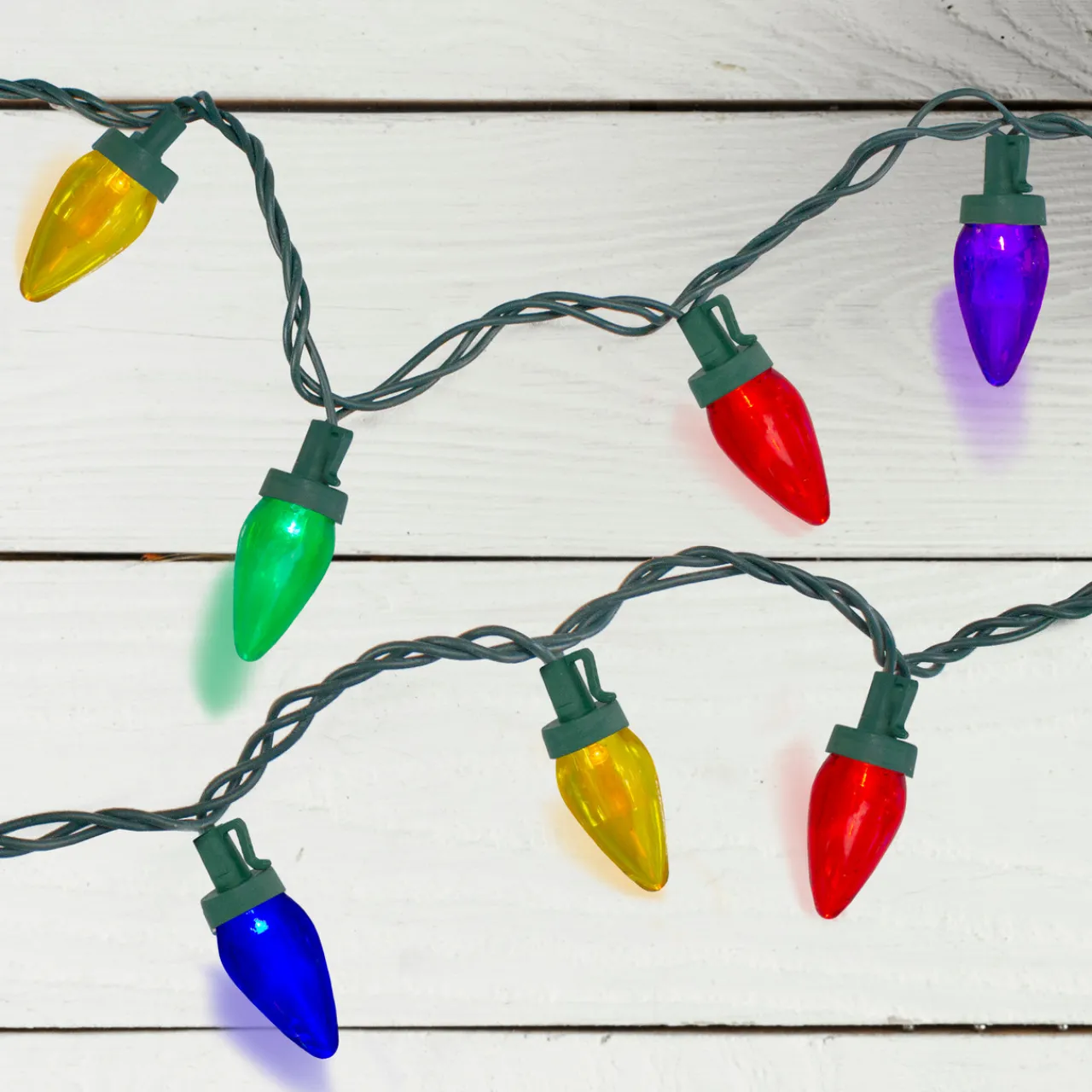 Clearance 50 Multi-Color LED C7 Mini Christmas Lights, 20.25 ft Green Wire C7 & C9 Lights