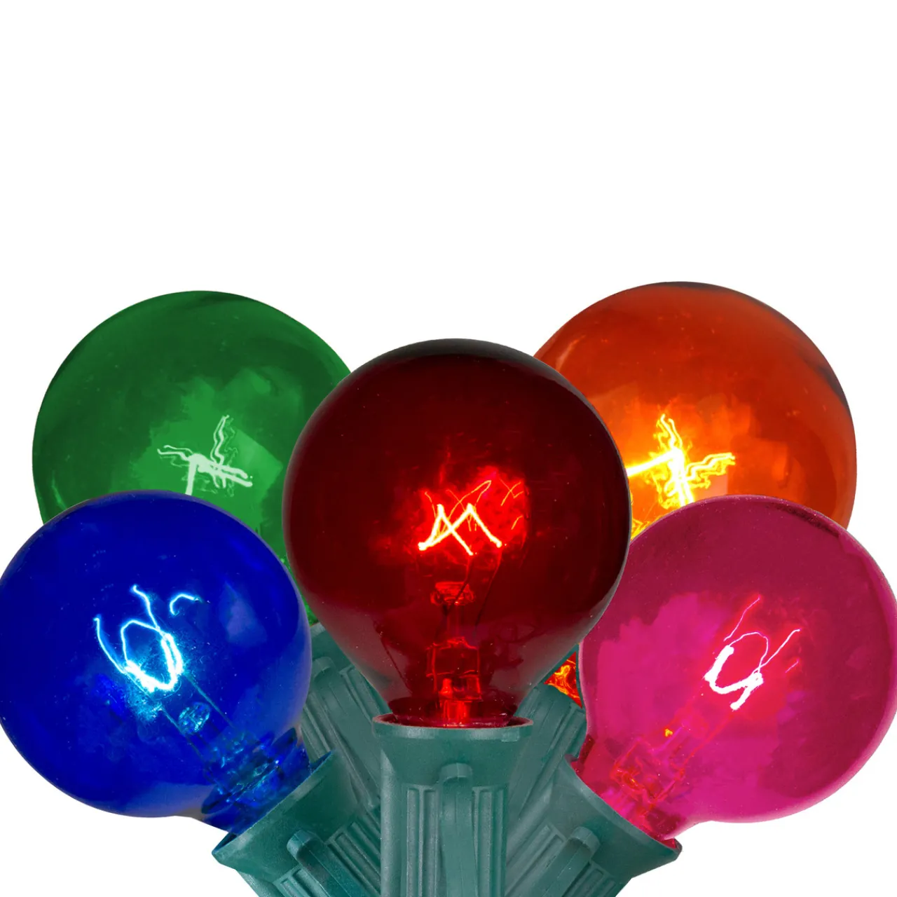 Discount 10 Multi-Color Transparent G40 Globe Christmas Lights - 9' Green Wire Globes