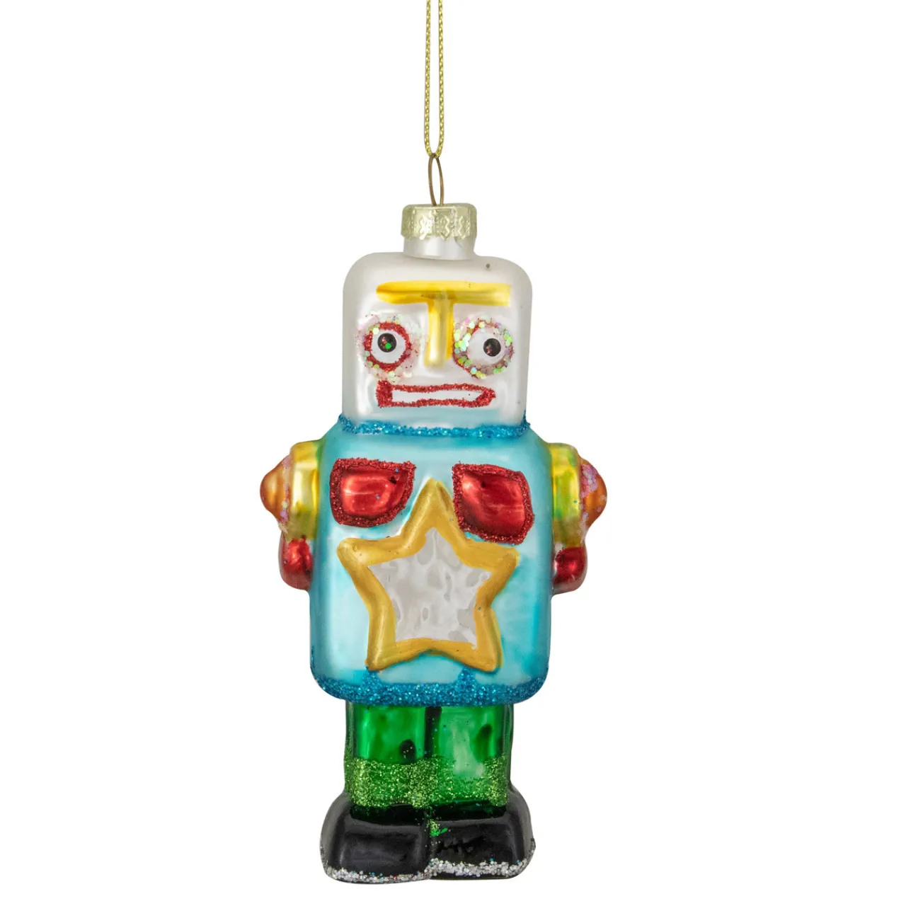 Outlet 4.75" Multi-Colored Glass Robot Christmas Ornament Fantasy & Sci-Fi