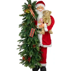 48" Musical Santa Claus with Lighted Christmas Tree and Teddy Bear Standing Christmas Figure Santa Claus