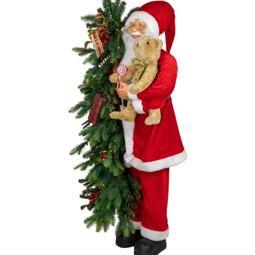 48" Musical Santa Claus with Lighted Christmas Tree and Teddy Bear Standing Christmas Figure Santa Claus