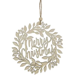 8" Natural "Merry Christmas" Wooden Wreath Ornament Novelty