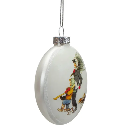 Online 3" Norman Rockwell 'Bringing Home The Tree' Glass Christmas Disc Ornament Disk Ornaments