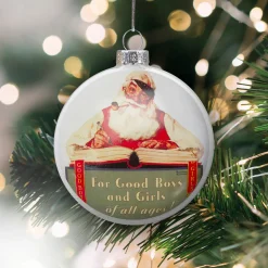 Clearance 3" Norman Rockwell 'No Christmas Problem Now' Glass Disc Ornament Disk Ornaments