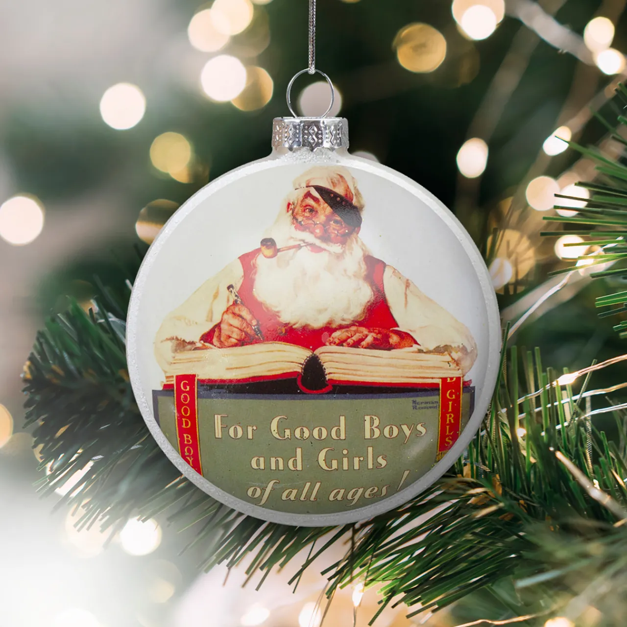Clearance 3" Norman Rockwell 'No Christmas Problem Now' Glass Disc Ornament Disk Ornaments